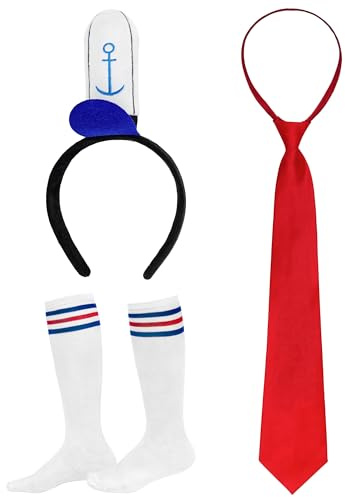 Orgoue Sponge Kostüm, Gelbes Schwamm Square Kostüm Mit Matrosenkostüm Stirnband Roter Krawatte Socken für Männer Frauen für Karneval Halloween Sponge Cosplay