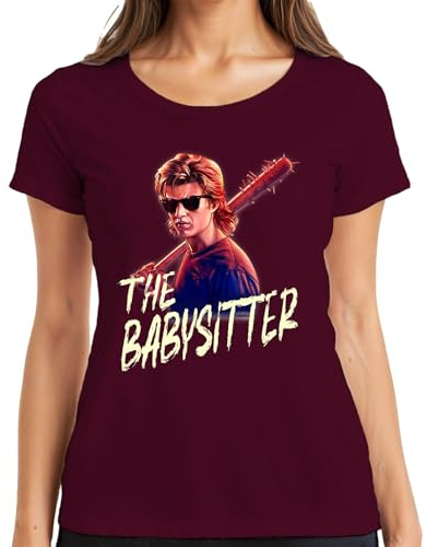 The Babysitter Slasher Sonnenbrille Stachelkeule 80s Steve Harrington Damen T-Shirt, Burgundy, M