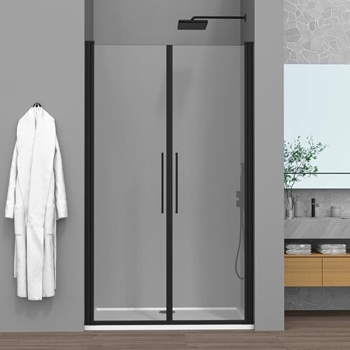 Porta Doccia Per Nicchia 90 Cm (H 195) Linea Neos - Porta A Saloon - Cristallo Trasparente 6 Mm - Profili In Alluminio Nero