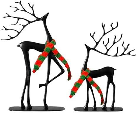 Bagiaope 2 Stück Rentier Deko Weihnachten Schwarze | Harz Rentier Hirsch Figur | Modern Hirsch Deko Stehend Für Wohnzimmer Schlafzimmer Fensterbank Büro