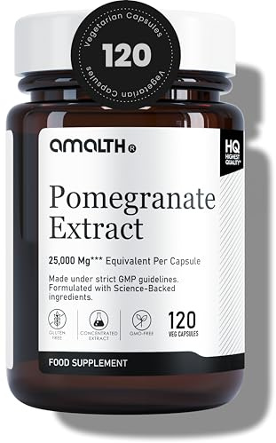 Amalth Pomegranate Extract Capsules 25,000mg Equivalent per Capsule | 50:1 Concentrated Punica Granatum Extract Standardised to 40% Ellagic Acid | Vegan Food Supplement | 120 Capsules