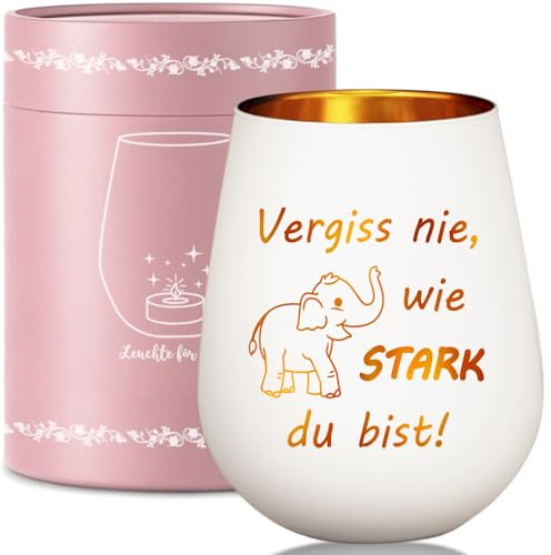 Kleine Elefant Windlicht Glas mit Gravur-VERGISS NIE,WIE STARK DU BIST | Gute Besserung Prüfung Geschenke für Beste Freundin, Mutmacher Geschenk für Tocther Schwester Kollegin Geburtstagsgeschenk