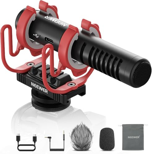 NEEWER VM15 AI Rauschunterdrückung Supernieren Mini Mikrofon mit App Audioeinstellungen & EQ, 48kHz/24 Bit 3,5mm Analog/USB C Digital, kompatibel mit iPhone Android Computer Kamera, EQ nur für Android
