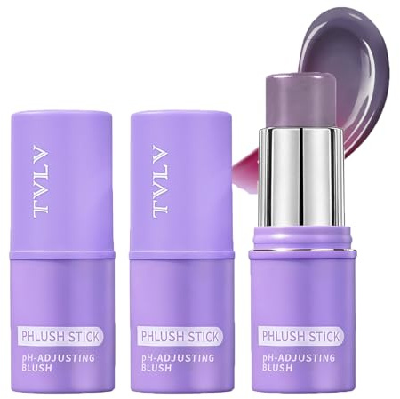 2Pcs PH-Activated Tinted Cream Blush Stick for Eyes, Lips and Cheeks | Color-Adapting Pink, 3-in-1 Multi-Use, Aloe-Infused Hydration, Buildable Sheer To Bold, Non-Greasy Smooth, Long-Lasting