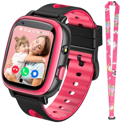 whraills 2026 Nuovo Smartwatch Bambini 4G con Videochiamata & GPS, SOS, Chat Vocale, IP68 Impermeabile, modalità Scuola, Contapassi, Sveglia, Flashcard, Regalo per Bambini e Bambine 4-15 Anni – Rosso