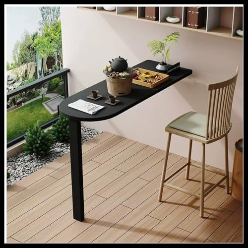 ZIUSFAC Wandmontage Klapptisch Kleiner Balkontisch Werkbank Wand Esstisch Klappbar Wandtisch Massivholz Wandklapptisch Faltbarer Schreibtisch Kaffeetisch Modern(Black,80x50x80cm(LxWxH))