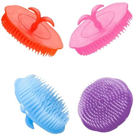 JOYOFREELY Kopfhautmassagebürsten aus Pe Zufällige Farbe 4 Stück für Sanfte Kopfmassage und Haarpflege Schützt das Haar und Verletzt die Kopfhaut für Zuhause und Unterwegs