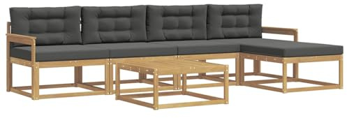 vidaXL Outdoor-Sofagarnitur 6 pcs Weiß und Anthrazit 79 x 79 x 37 cm, Patio-Lounge-Set, modernes Outdoor-Sofa, wetterfestes Gartenmöbel, Akazienholz
