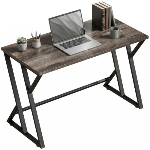 HOMCOM Schreibtisch Computertisch mit Z-förmigem Metallfuß 120x60cm Grau | Bürotisch, Holzoptik, Industriedesign, für Büro, Arbeitszimmer, Schlafzimmer, Kleine Räume