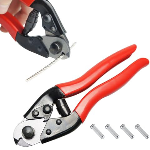 Muzata Bike Cable Cutter Wire Rope Heavy Duty Stainless Steel Aircraft Up to 5/32 for Deck Stair Railing Seal Metal Housing Fencing with 4Pcs Bike Bicycle Cable Cap End M015, CT1
