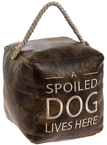 Lesser & Pavey Faux Leather Distressed Vintage Cube A Spoiled Dog Lives Here Door Stop