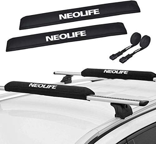 Neolife Auto-Dachträger-Pads für Surfbrett, Kajak, SUP, Snowboardträger, 48,3 cm/71 cm lang, 2 Stück, Black Flat 28 in with Strap, 28 in