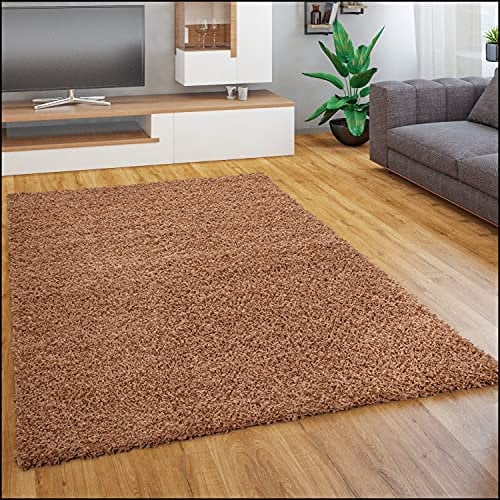 Paco Home Teppich Wohnzimmer Schlafzimmer Hochflor Shaggy Flokati Optik Einfarbiges Design Weich Flauschig Moderne Deko, Grösse:60x100 cm, Farbe:Terrakotta