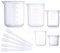 Plastic Beaker Set, 5 Sizes Low Form Measuring Graduated Griffin Polypropylene Beakers in 500 ml, 250 ml, 100 ml, 50 ml, 25 ml for Laboratory, Science Experiments with 5 Plastic Droppers in 3 ml