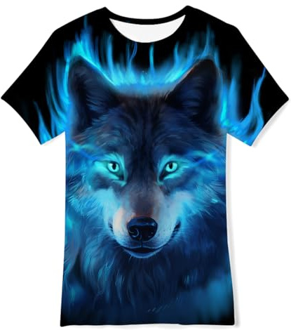 Fanient Kinder Kinder Kurzarm T-Shirt 3D-Druck Wolf Muster Jungen/Mädchen T-Shirt
