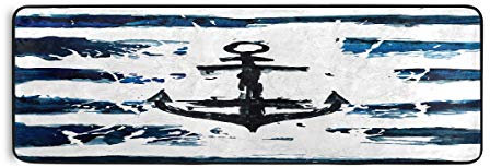 Hunihuni Läufer, Teppich, maritimes Design, Anker im maritimen Stil, rutschfest, extra lang, für Zuhause, Küche, Wohnzimmer, 182,9 x 61 cm