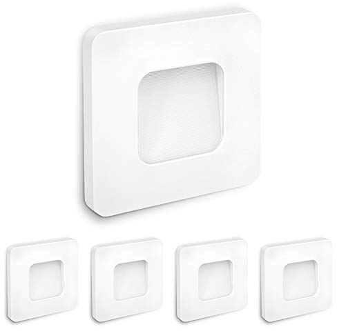 SSC-LUXon 5 Stück LED Wandeinbauleuchte DEVA 230V 1W, warmweiß für Ø 60mm Dosen - Treppenspot Stufenleuchte weiß quadratisch