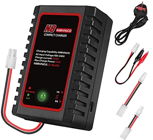HTRC N8 NiMH Charger for 2-8s Nimh/NiCD Battery Pack(2.4V 3.6V 4.8V 6V 7.2V 8.4V 9.6V) of Airsoft RC Car RC Boat Drone,RC Charger for NiMH/NiCD Battery Pack with Standard/Mini Tamiya Connector