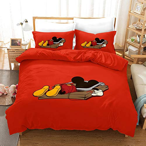 NICHIYO Mickey Mouse Bed Linen Set - Duvet Cover and Pillow Case, Microfibre, 3D Digital Print, Three-Piece Bedding (Duvet Cover + Pillowcases) (3, Double 200 x 200 cm)