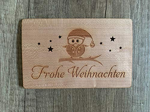 Grußkarte aus Holz Geschenk Karte Weihnachtskarte Merry X-Mas Eule Geschenkkarte Geschenk Holzkarte