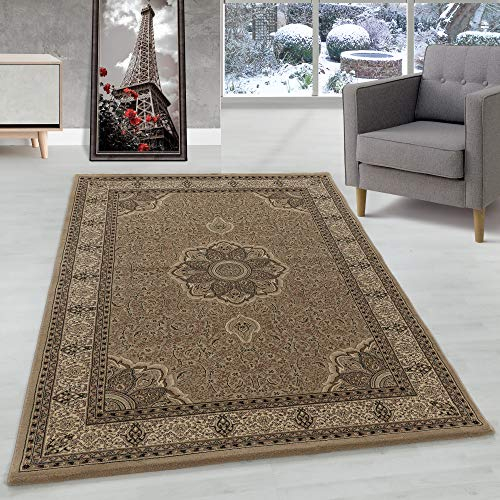 Orient Teppich Wohnzimmer Orientalisch Design Klassisch Optik Kurzflor Pflegeleicht, Farbe: Beige, Größe: 300 x 400 cm