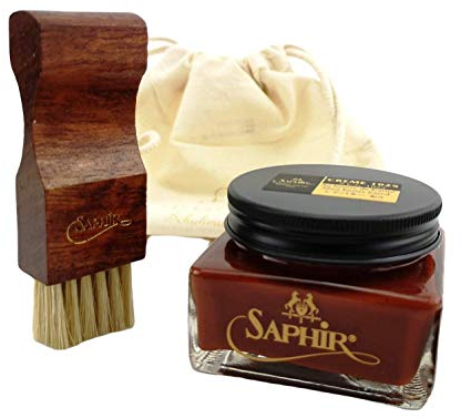 Schuhpflegesets mit Saphir Medaille D'Or Pomade Luxus Cremebürste und Baumwollbeutel: Frabe: Cognac