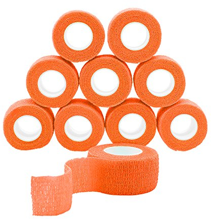 QiGui 10 Rouleaux Bande Cohésive Bandage Autoadhésif Cohésifs Sports Bande Auto-adhésif Elastiques Bandage Médical Bande Adhésifs Pansements Adhésifs pour Doigt Mains Pieds Poignets 2.5cm (Orange)