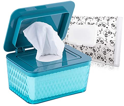Umtiti Wipes Dispenser & Pouch, Wipes Case with Moisture Seal, Non-Slip Feet & Fresh-Sealing Design, Dustproof Container (GN+Panda)