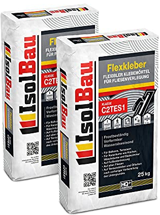 Isolbau C2TE S1 Flexkleber - 50 kg Flexibler Klebemörtel für Fliesenverlegung - Frostsicher, Verformbar & Wasserabweisend, Flexmörtel Natursteinkleber