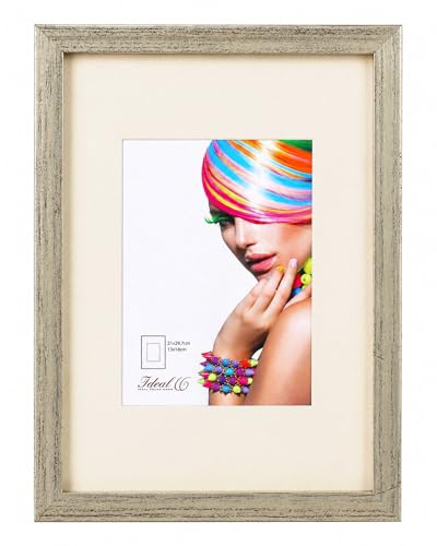 IDEAL TREND 3D Objektrahmen Bilderrahmen mit Passepartout & gehärtetem Glas Holz MDF Rahmen Foto Poster: Farbe: Silber-Antik | Format: 21x29,7