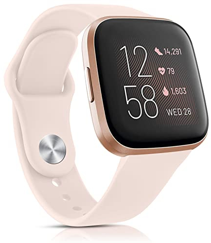 AK Kompatibel für Fitbit Versa 2/Versa/Versa Lite Armband - Weiches Silikon Sport Ersatz Armband (Rosa Sand)