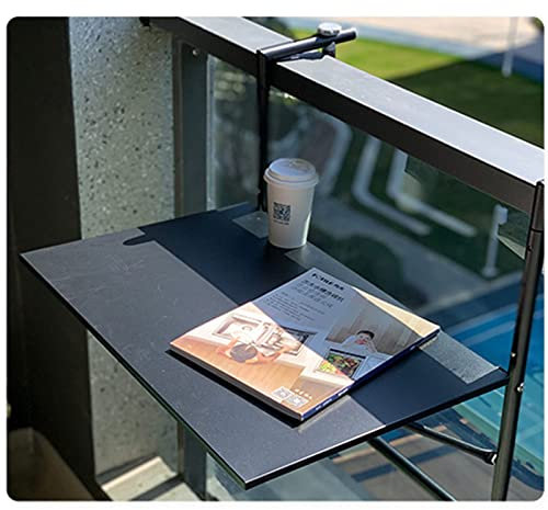 HDZNDH Balkontisch Klein, Balkonhängetisch, Balkontisch Wetterfest, 4-stufig höhenverstellbar, Klapptisch Kleiner Balkon, Outdoor-Tisch, für Balkon, Garten (Color : Black)