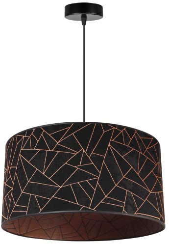 Light-Home Werona Elegant Hängelampe - Modern Deckenlampe für Wohnzimmer Schlafzimmer und Esszimmer - Pendelleuchte aus Metall mit Classic Lampenschirm - Schwarz-Kupfer - 23x45cm