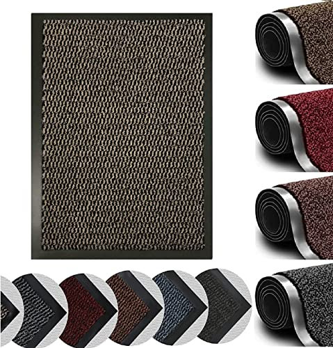 Dirt Trapper Door Mat for Indoor&outdoor, 90x150 Cm, Brown, Washable Barrier Door Mat, Heavy Duty Non-Slip Entrance Rug Shoes Scraper, Super Absorbent Front Door Mat Carpet