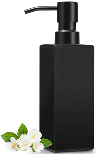 GMISUN Black Soap Dispenser Bathroom, Glass Hand Soap Dispenser with Stainless Steel Pump, 12 fl oz/350ml Refillable Dish Dispensers for Kitchen, Modern Liquid Lotion Bottles for Bathroom Countertop