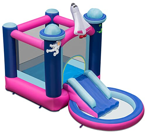 COSTWAY Castello Gonfiabile con Piscina, Casa Gonfiabile per Bambini con Borsa per il Trasporto e Paletti, Ideale per Interni ed Esterni per 3 Bambini di 3-10 Anni (Senza soffiatore)