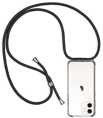 ZYIMOU für iPhone 12 Mini Hülle mit Band, Handyhülle iPhone 12 Mini Handyband Hülle mit Kette Schutzhülle Kordel zum Umhängen Transparent Weich TPU Silikon Bumper, Schwarz