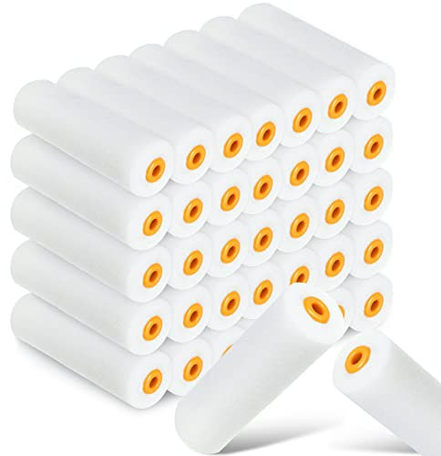 40 Pcs Paint Roller Covers 4 Inch Foam Paint Roller High Density Small Paint Roller Mini House Paint Rollers for Painting Wall Ceiling Cabinet Cupboard Door, White
