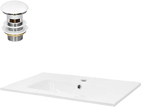 ML-Design Lavabo en Céramique Blanc 71x16,5x46 cm avec Garniture de Vidage 1 1/4 Universel et Trop-Plein, Design Rectangle, Vasque à Encastrer Moderne, Évier Lave-Mains Salle de Bains et Toilettes