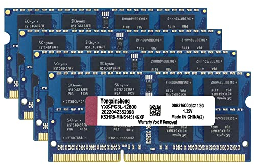 DDR3L / DDR3 Ram 32GB Kit (8GBx4) 1600MHz Memoria Portátil Sodimm PC3L-12800 / PC3-12800 Sin ECC Sin Búfer 1.35V / 1.5V CL11 2Rx8 Dual Rank 204 Pin Módulo de Actualización de Memory para Laptop