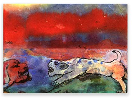 IKYE Berühmte Gemälde von Emil Nolde, Druck auf Leinwand. Reproduktion von Ölgemälden. Abstrakte Wandbilder auf Leinwand für Wohnzimmer (Zwei Hunde) 60 x 84 cm (23,6 x 33,1 Zoll), rahmenlos
