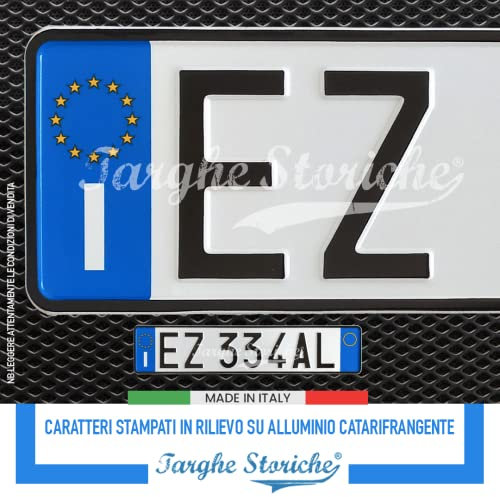 Targa Auto Posteriore Caratteri in Rilievo Punzonati, Catarifrangente, Made In Italy e Personalizzabile, Replica Targa Posteriore Auto Modello Europeo