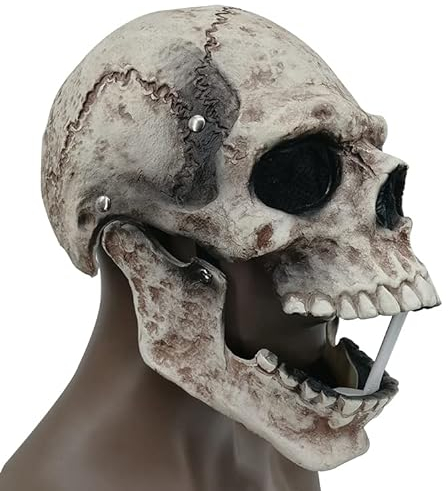 thematys Totenkopf Skull Maske mit beweglichem Kiefer – Erschreckende Horror Vollkopfmaske aus Latex, Ideal für Halloween, Kostümpartys, Cosplay, Hochwertig, Unisex
