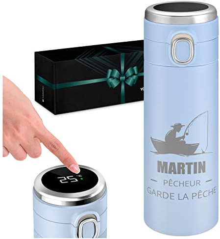 Maverton Mug Isotherme à personnaliser pour homme - 0,4l Bouteille isotherme avec Afficheur de température LED - Thermos à emporter gravé - pour papa - ami - anniversaire - pêche