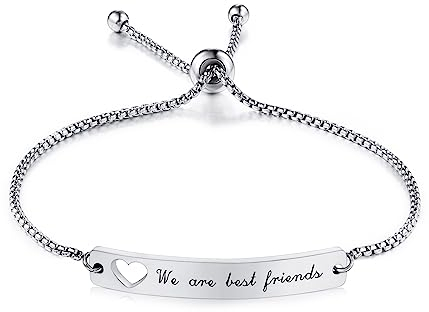 INBLUE Personalisierte Bar Herz Armband Gravur Name Datum Edelstahl Verstellbare Fußkettchen Link für Frauen Freundin Bester Freund Brautjungfer Geschenk (Silber-Herz)