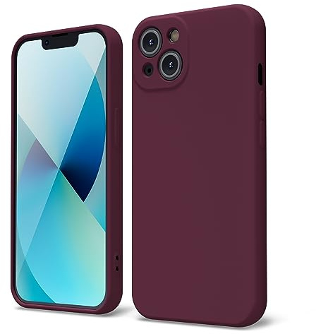 oakxco for iPhone 13 Phone Case Liquid Silicone, Cute Thin Slim Soft Rubber TPU Plain Smooth Gel Cover for Women Girl Aesthetic Design, Matte Solid Protective & Shockproof Bumper, Burgundy Plum Wine