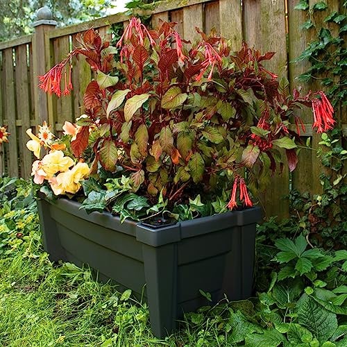 NYVI Pflanzkasten NYVIGreen 79x35x33 cm 42 Liter mit Bewässerungssystem & Rollen - Pflanzkübel aus wetterfestem & recyceltem Kunststoff - Pflegeleicht, Steckmontage ohne Werkzeug, Farbe:Anthrazit