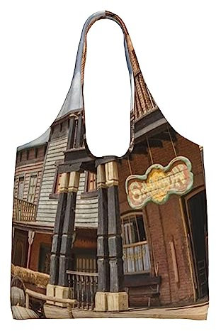 DEHIWI Old Wild West Cowboy Town Tragetasche für Frauen Schulter Handtaschen Große Kapazität Einkaufstasche Für Arbeit Schule College Reisen Einkaufen, Schwarz , Einheitsgröße