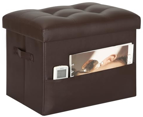 BelugaHelper Storage Ottoman Foot Rest Stool, Foldable Leather Footstool Storage Bench with Thicker Foam Padded Seat. Foot Rest Under Desk for Living Room Bedroom 350 lbs, 17x13x13 in, Brown
