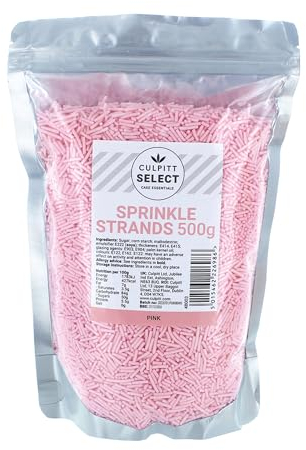 Culpitt Select Sprinkles | Pink Sugar Strands, Cake Sprinkle Decorations For Cakes, Cupcakes, Cookies, Ice Cream, and Desserts | 500g